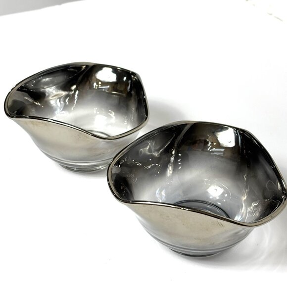 Art Deco Ombre’ Grey Silver to Clear Small Candy Set of Two Bowls - Picture 2 of 14